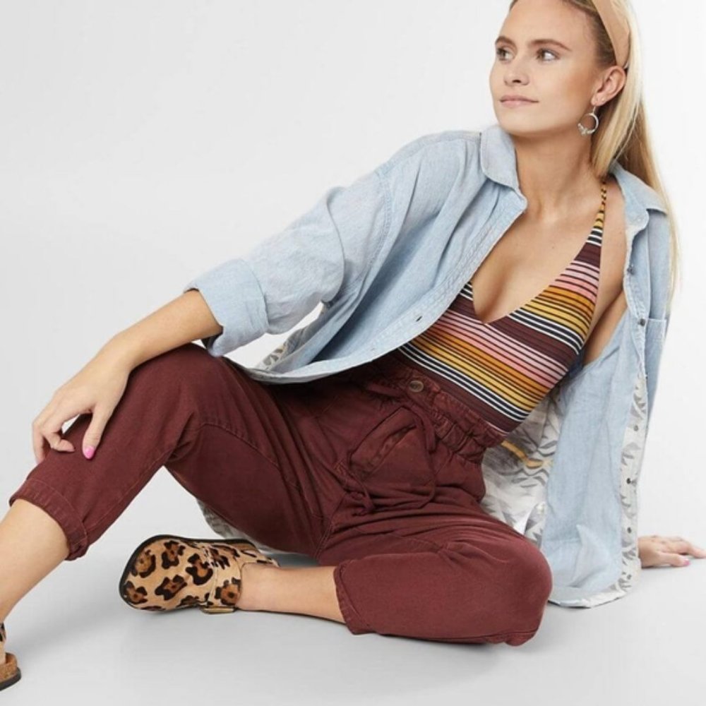 Free people Vina Margate paperbag high waist pants drawstring cinched waist